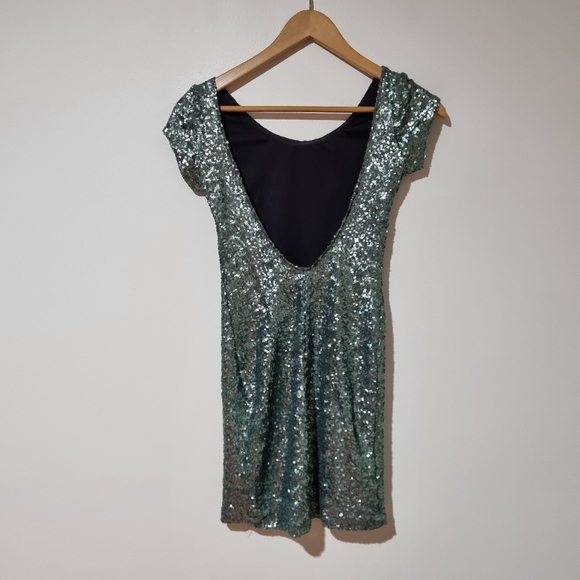 Backstage Size xxs Pale Aqua Blue Sequined Mini Cocktail Party Dress - Picture 3 of 5